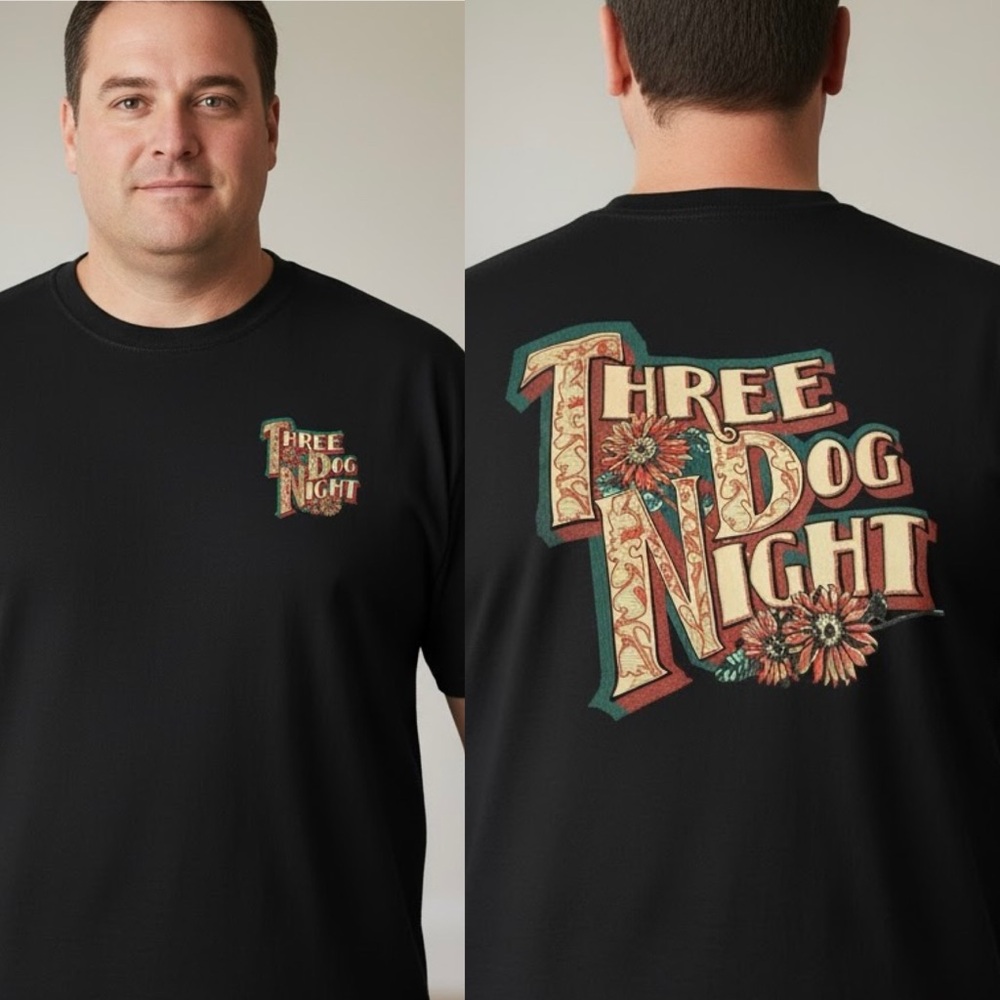 1991 World Concert Tour Black Three Dog Night Band Sunflower Tee T-Shirt 3XL EUC